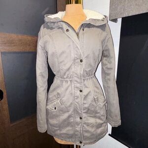 HOLLISTER Khaki Olive Green Sherpa Lined Coat Size Large